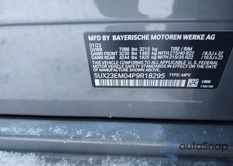 2023 BMW X7 xDrive40I из США, поврежденный, VIN 5UX23EM04P9R18295